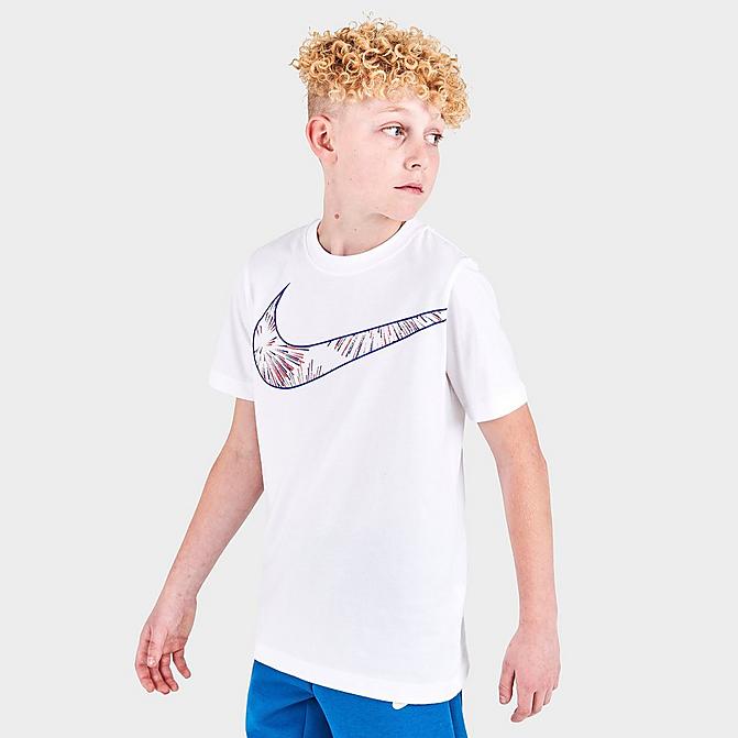 Front view of Boys' Nike Sportswear Americana Fireworks T-Shirt in White Click to zoom