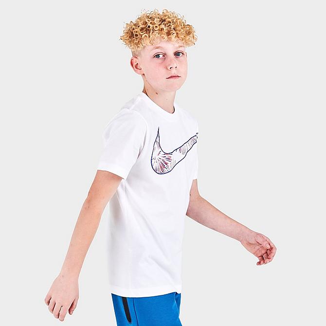 Back Left view of Boys' Nike Sportswear Americana Fireworks T-Shirt in White Click to zoom