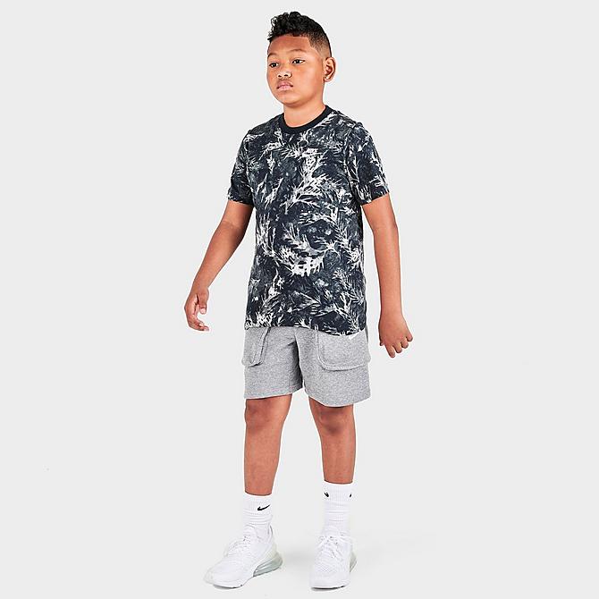 Front Three Quarter view of Boys' Nike Sportswear Camo Leaf T-Shirt in Black Click to zoom