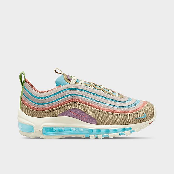 Three Quarter view of Big Kids' Nike Air Max 97 SE Casual Shoes in Copa/Sail/Wheat Grass/Madder Root Click to zoom