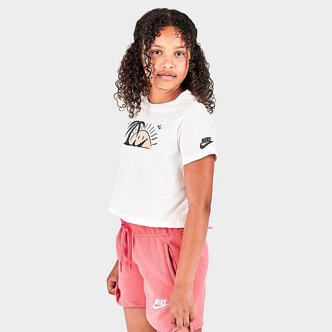 Back Left view of Girls' Nike Sportswear Sun Club Cropped T-Shirt in Sail Click to zoom