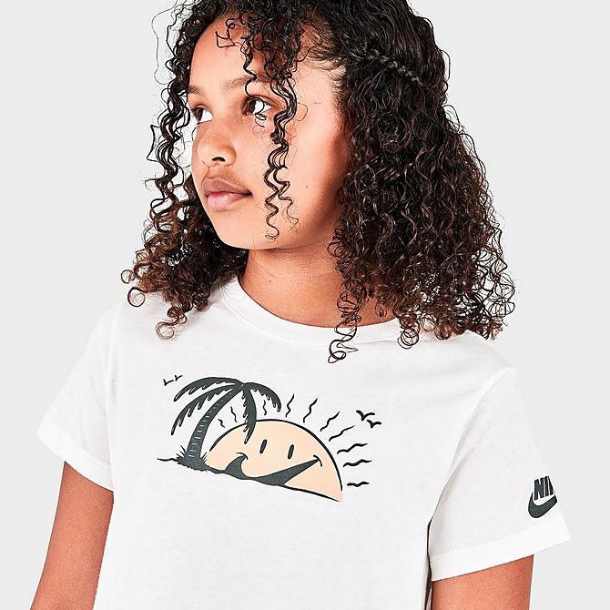 On Model 5 view of Girls' Nike Sportswear Sun Club Cropped T-Shirt in Sail Click to zoom