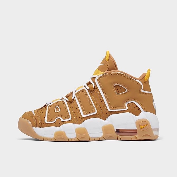 Right view of Boys' Big Kids' Nike Air More Uptempo '96 Basketball Shoes in Wheat/Pollen/Gum Light Brown/White Click to zoom
