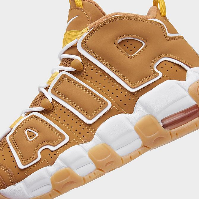 Front view of Boys' Big Kids' Nike Air More Uptempo '96 Basketball Shoes in Wheat/Pollen/Gum Light Brown/White Click to zoom