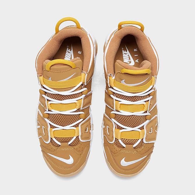 Back view of Boys' Big Kids' Nike Air More Uptempo '96 Basketball Shoes in Wheat/Pollen/Gum Light Brown/White Click to zoom