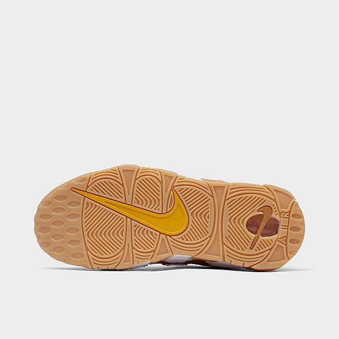 Bottom view of Boys' Big Kids' Nike Air More Uptempo '96 Basketball Shoes in Wheat/Pollen/Gum Light Brown/White Click to zoom