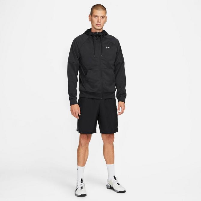 [angle] view of Men's Nike Therma-FIT Full-Zip Hoodie in Black/Black/White Click to zoom