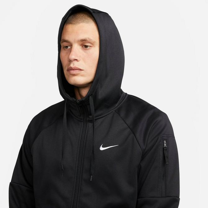 [angle] view of Men's Nike Therma-FIT Full-Zip Hoodie in Black/Black/White Click to zoom