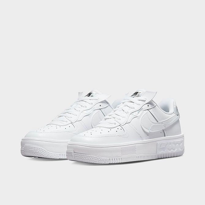 Three Quarter view of Women's Nike Air Force 1 Fontanka SE Reflective Casual Shoes in White/White/White Click to zoom