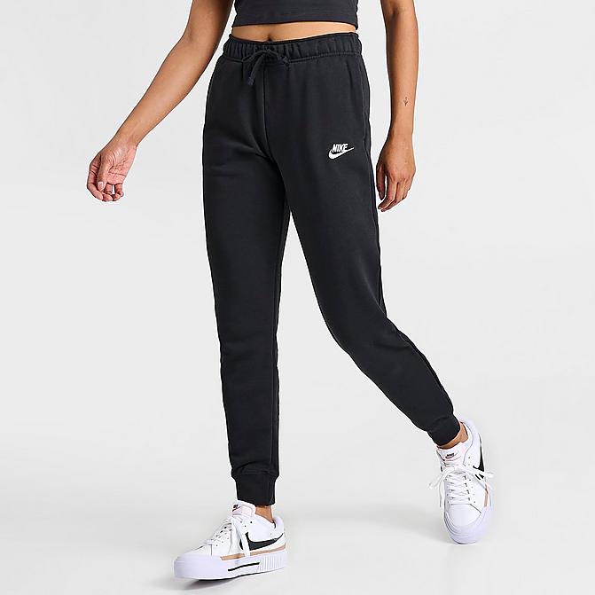 Front view of Women's Nike Sportswear Club Fleece Mid-Rise Jogger Pants in Black/White Click to zoom