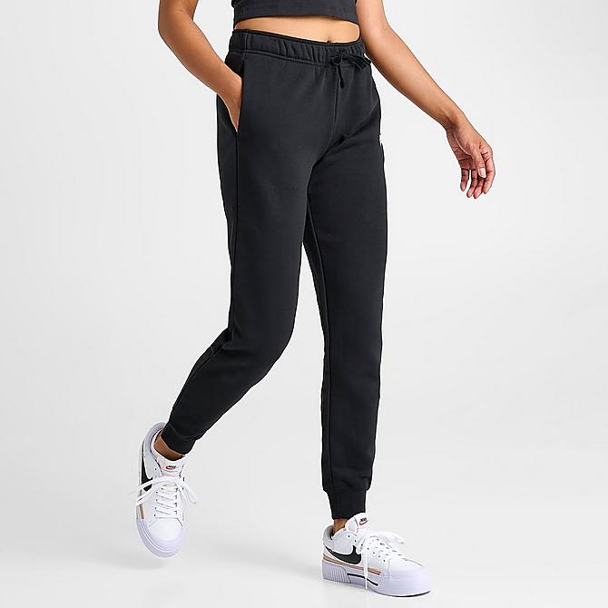 Back Left view of Women's Nike Sportswear Club Fleece Mid-Rise Jogger Pants in Black/White Click to zoom