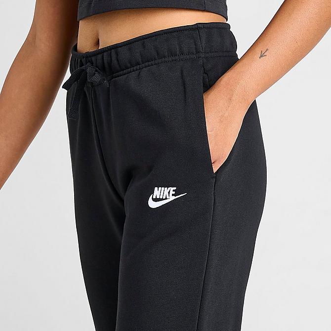 On Model 5 view of Women's Nike Sportswear Club Fleece Mid-Rise Jogger Pants in Black/White Click to zoom