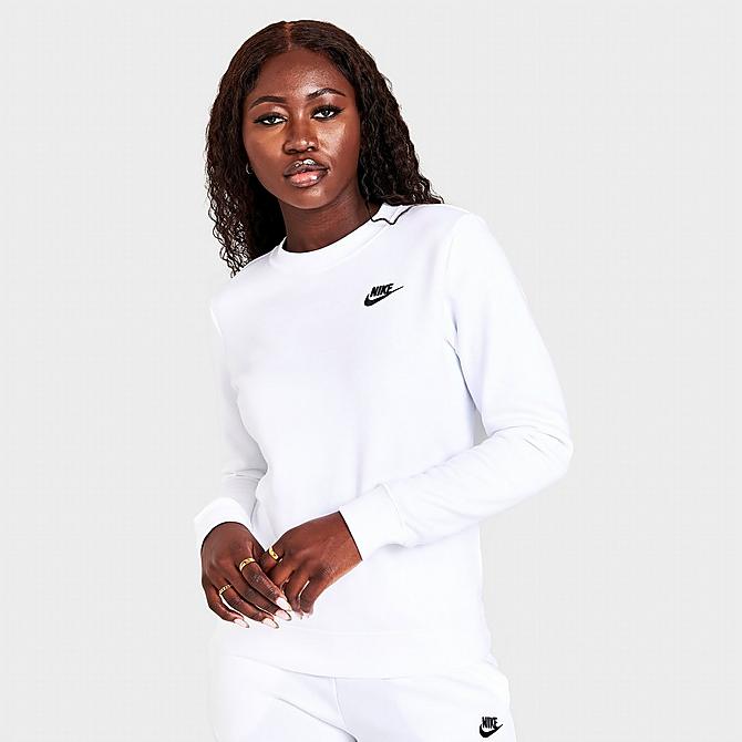 Back Left view of Women's Nike Sportswear Club Fleece Crewneck Sweatshirt in White/Black Click to zoom
