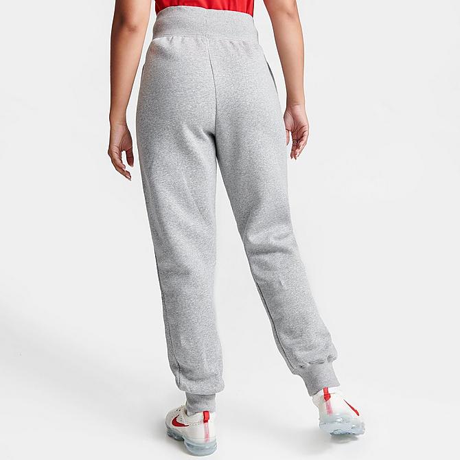 Back Right view of Women's Nike Sportswear Phoenix Fleece High-Waisted Jogger Sweatpants in Dark Grey Heather/Sail Click to zoom