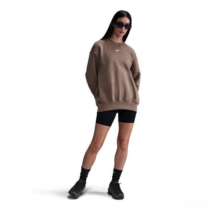 [angle] view of Women's Nike Sportswear Phoenix Fleece Oversized Crewneck Sweatshirt in Mink Brown/Sail Click to zoom