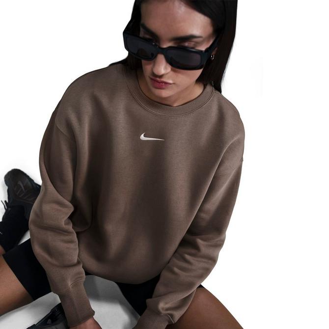[angle] view of Women's Nike Sportswear Phoenix Fleece Oversized Crewneck Sweatshirt in Mink Brown/Sail Click to zoom