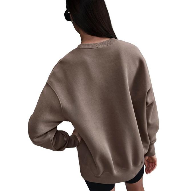 [angle] view of Women's Nike Sportswear Phoenix Fleece Oversized Crewneck Sweatshirt in Mink Brown/Sail Click to zoom