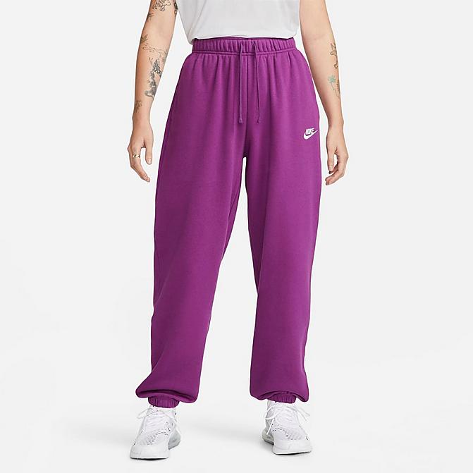 Front view of Women's Nike Sportswear Club Fleece Mid-Rise Oversized Sweatpants in Viotech/White Click to zoom