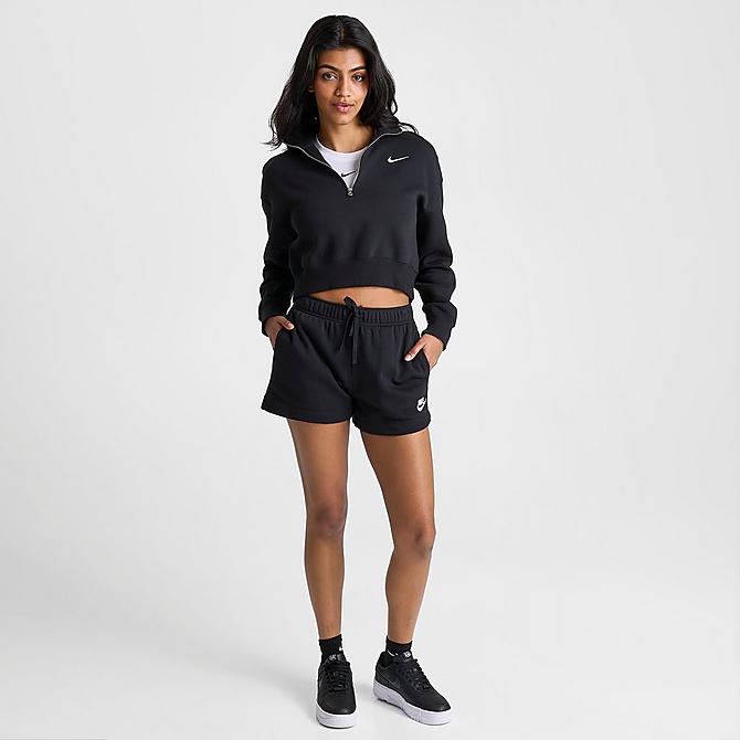 Front Three Quarter view of Women's Nike Sportswear Club Fleece Mid-Rise Shorts Click to zoom