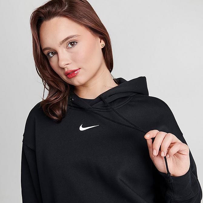 On Model 5 view of Women's Nike Sportswear Phoenix Fleece Oversized Pullover Hoodie in Black/Sail Click to zoom