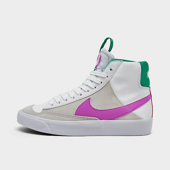 Right view of Big Kids' Nike Blazer Mid '77 SE Dance Casual Shoes in White/Fuchsia Dream/Stadium Green/Picante Red Click to zoom