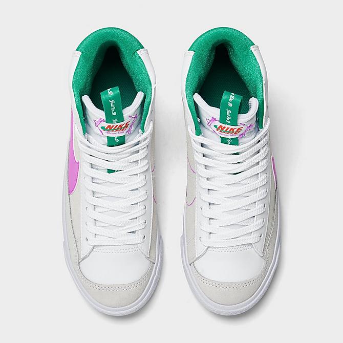 Back view of Big Kids' Nike Blazer Mid '77 SE Dance Casual Shoes in White/Fuchsia Dream/Stadium Green/Picante Red Click to zoom