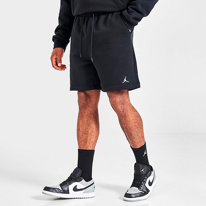 Front view of Men's Jordan Essential Jumpman Fleece Shorts in Black/White Click to zoom