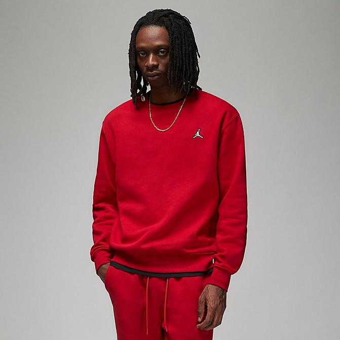 Front view of Men's Jordan Essentials French Terry Fleece Crewneck Sweatshirt in Gym Red/White Click to zoom
