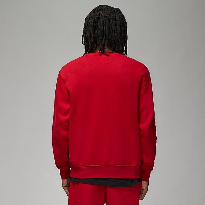 Back Left view of Men's Jordan Essentials French Terry Fleece Crewneck Sweatshirt in Gym Red/White Click to zoom