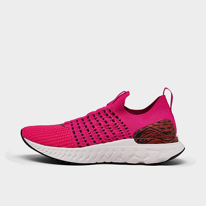Right view of Women's Nike React Phantom Run Flyknit 2 Running Shoes in Pink Prime/Black/Phantom/Habanero Red Click to zoom