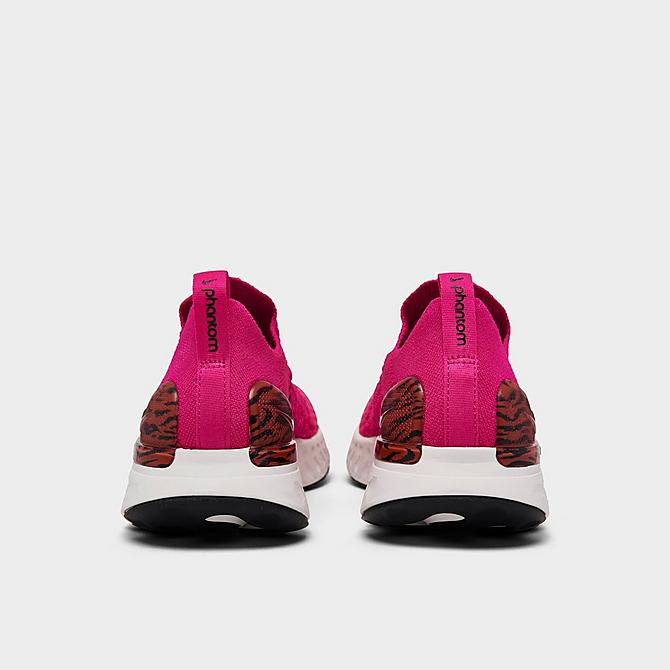 Left view of Women's Nike React Phantom Run Flyknit 2 Running Shoes in Pink Prime/Black/Phantom/Habanero Red Click to zoom