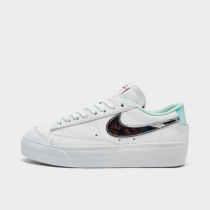 Right view of Women's Nike Blazer Low Platform SE Casual Shoes in White/Mint Foam/Siren Red/Metallic Silver Click to zoom