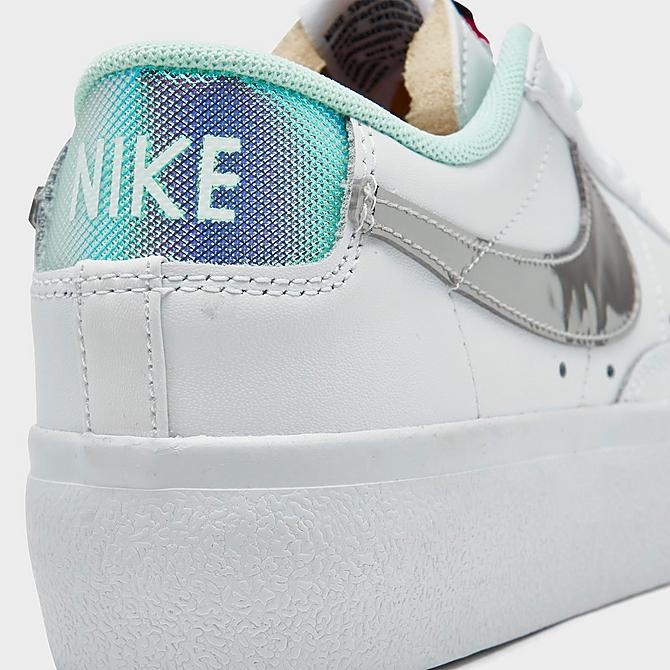 Front view of Women's Nike Blazer Low Platform SE Casual Shoes in White/Mint Foam/Siren Red/Metallic Silver Click to zoom