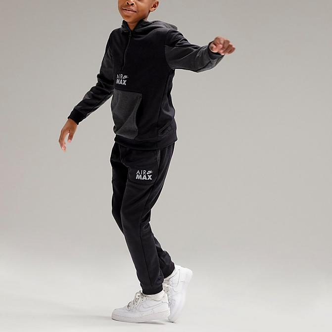 Front view of Boys' Nike Sportswear Air Max Therma-FIT Jogger Pants in Black Click to zoom
