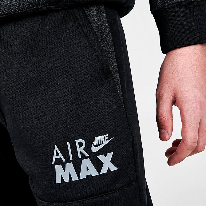 On Model 5 view of Boys' Nike Sportswear Air Max Therma-FIT Jogger Pants in Black Click to zoom