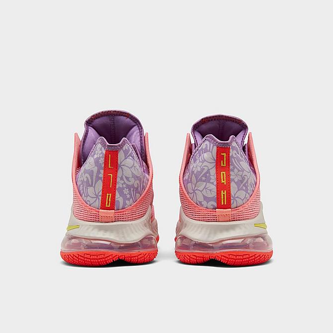 Left view of Nike LeBron 19 Low SE Basketball Shoes in Crimson Bliss/Atomic Green/Rush Orange Click to zoom