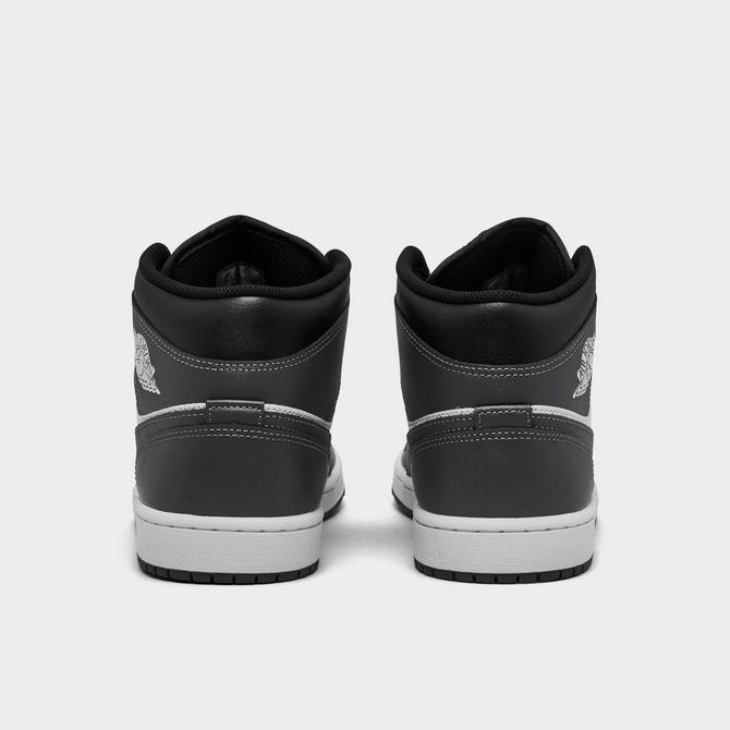 Left view of Men's Air Jordan Retro 1 Mid Casual Shoes in Black/White/Iron Grey Click to zoom