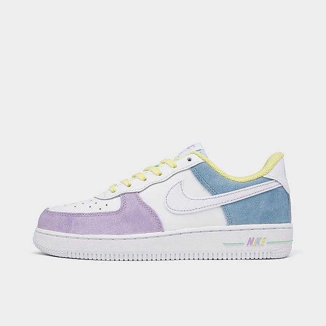 Right view of Little Kids' Nike Air Force 1 LV8 Casual Shoes in White/White/Light Zitron/Cucumber Calm Click to zoom