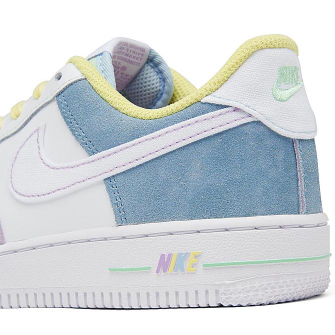 Front view of Little Kids' Nike Air Force 1 LV8 Casual Shoes in White/White/Light Zitron/Cucumber Calm Click to zoom