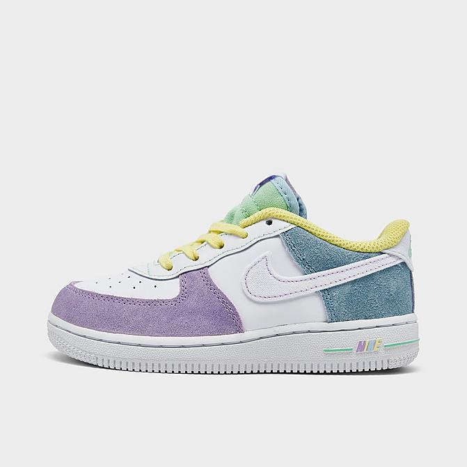 Right view of Kids' Toddler Nike Air Force 1 LV8 Casual Shoes in White/White/Light Zitron/Cucumber Calm Click to zoom