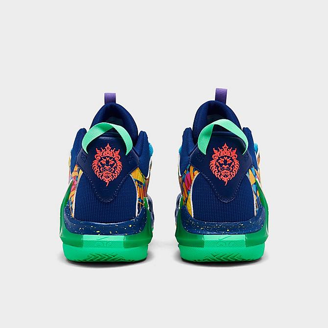 Left view of Big Kids' Nike LeBron Witness 7 Basketball Shoes in Deep Royal Blue/White/Game Royal/Electric Algae Click to zoom