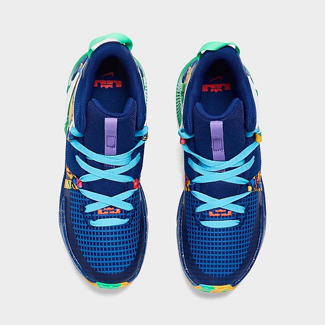 Back view of Big Kids' Nike LeBron Witness 7 Basketball Shoes in Deep Royal Blue/White/Game Royal/Electric Algae Click to zoom