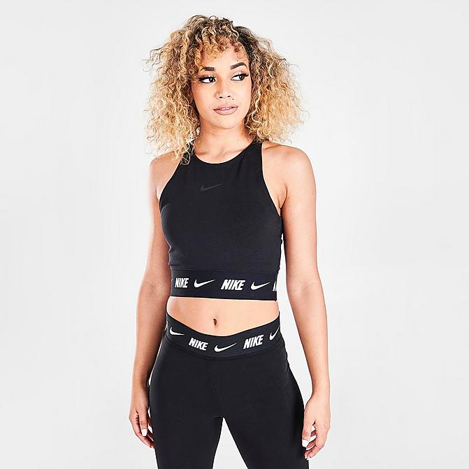 Front view of Women's Nike Sportswear Tape Crop Top in Black Click to zoom