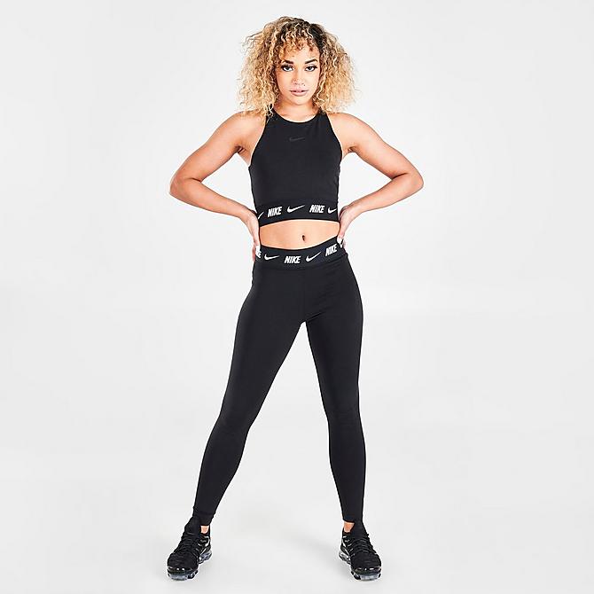 Front Three Quarter view of Women's Nike Sportswear Tape Crop Top in Black Click to zoom