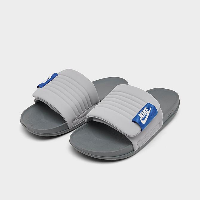Three Quarter view of Men's Nike Offcourt Adjust Slide Sandals in Wolf Grey/Game Royal/Particle Grey/Summit White Click to zoom