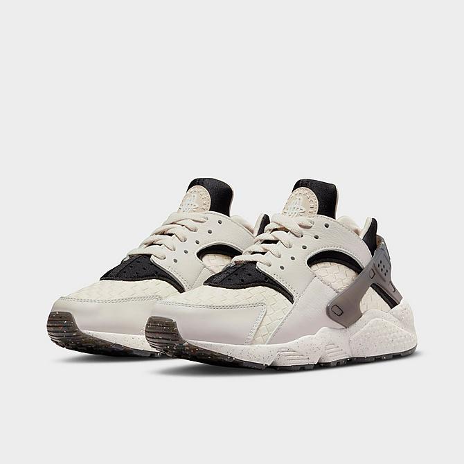 Three Quarter view of Women's Nike Air Huarache Crater PRM Casual Shoes in Phantom/Black/Light Orewood Brown/Sail Click to zoom