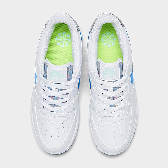 Back view of Big Kids' Nike Air Force 1 LV8 Casual Shoes in White/Light Photo Blue/Mint Foam Click to zoom
