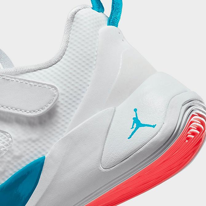 Front view of Little Kids' Jordan Luka 1 Basketball Shoes in White/Metallic Silver/Neo Turquoise Click to zoom