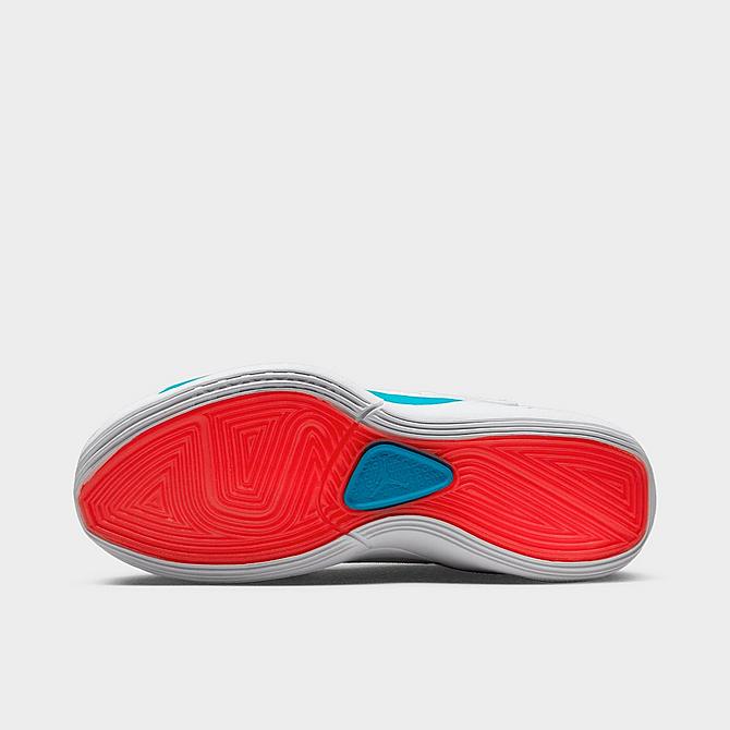 Bottom view of Little Kids' Jordan Luka 1 Basketball Shoes in White/Metallic Silver/Neo Turquoise Click to zoom