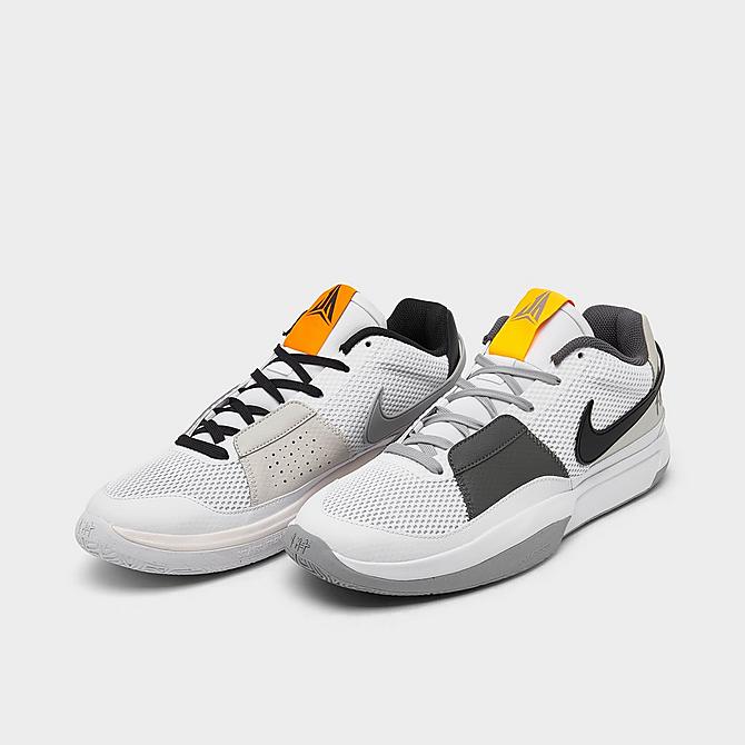 Three Quarter view of Nike Ja 1 Basketball Shoes in White/Light Smoke Grey/Black/Phantom Click to zoom